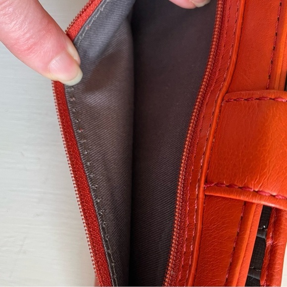 Fossil Orange Cowhide Leather Wallet Bifold Credit Card Zip Compartment Coins - Picture 7 of 15